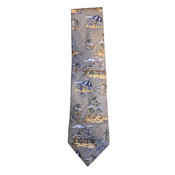 Tropical Americana Tie Summer Palm Trees Island Beach - Picture 1 of 4